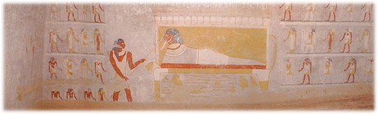El Kuru wall paintings - The queen is being fed on her bed
